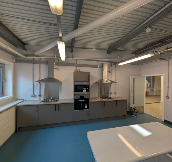 Refurbished kitchen and training facility completed by Parc Construction at an education project in Dumfries and Galloway