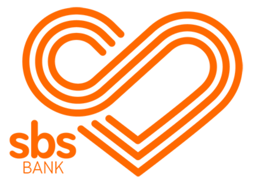SBS Bank logo featuring an orange infinity symbol and the words 'sbs BANK' in orange text.