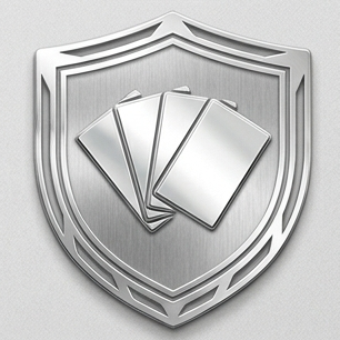 Deck of playing cards in front of a metallic police badge emblem.