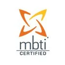 MBTI Certified logo with abstract star design in orange and gray colors