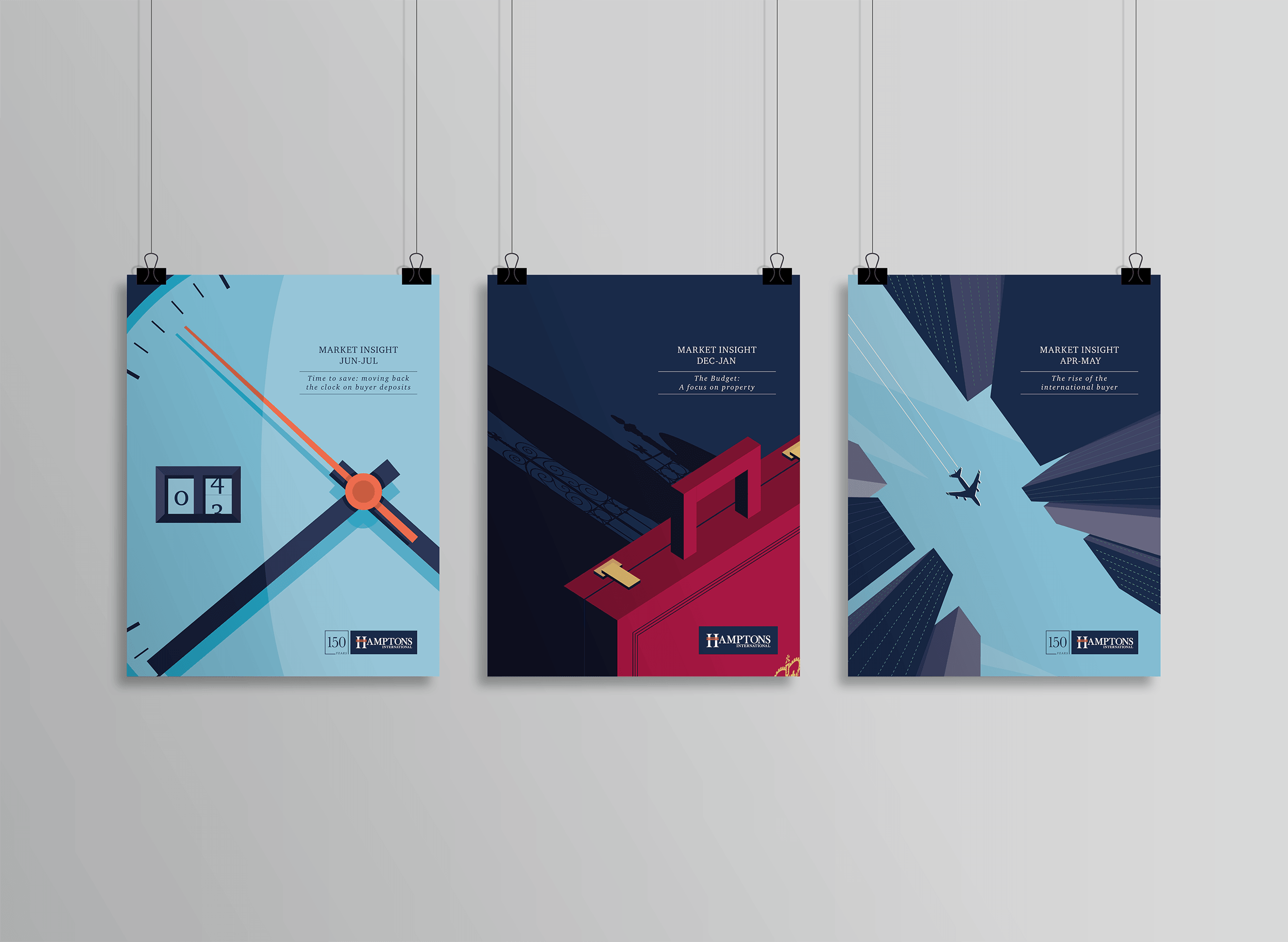 Three illustrative Market Insight Covers, each created in a flat graphical style
