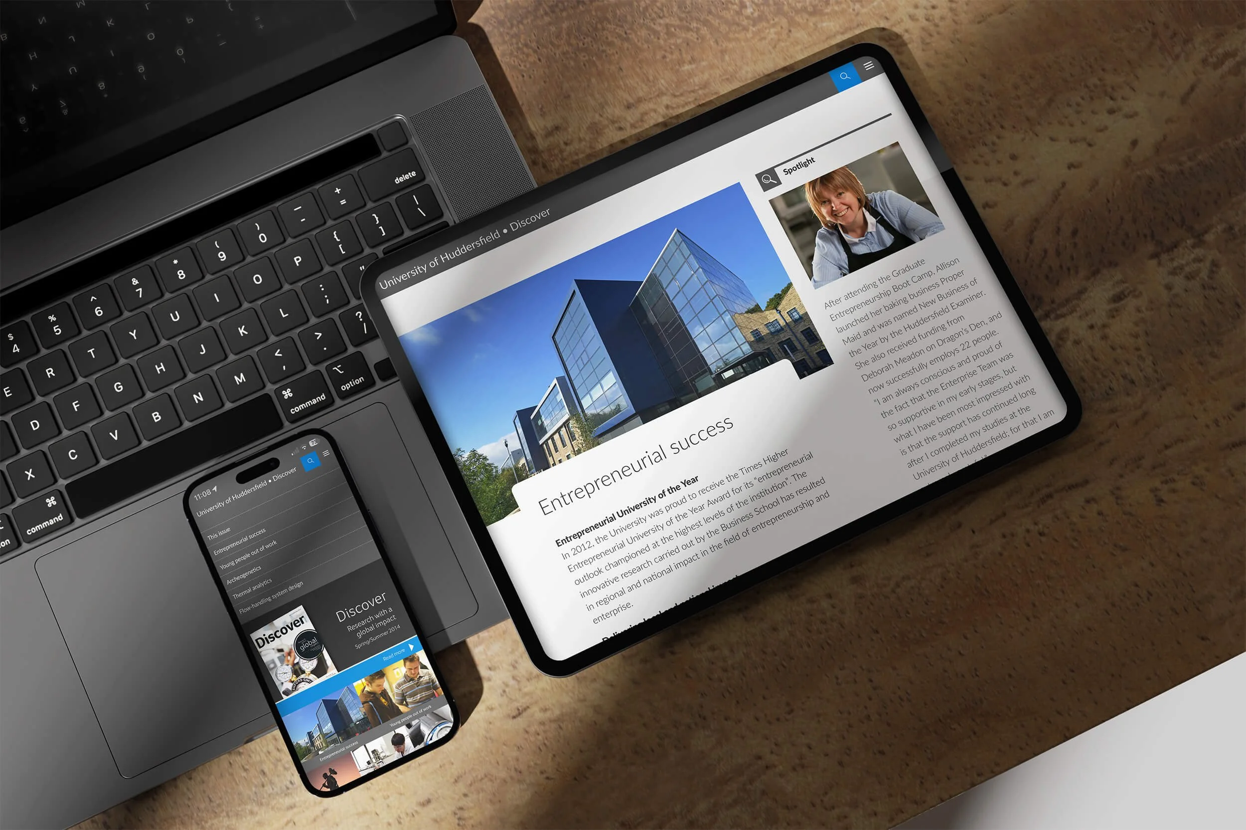 iPad and iPhone displaying the Discover Magazine