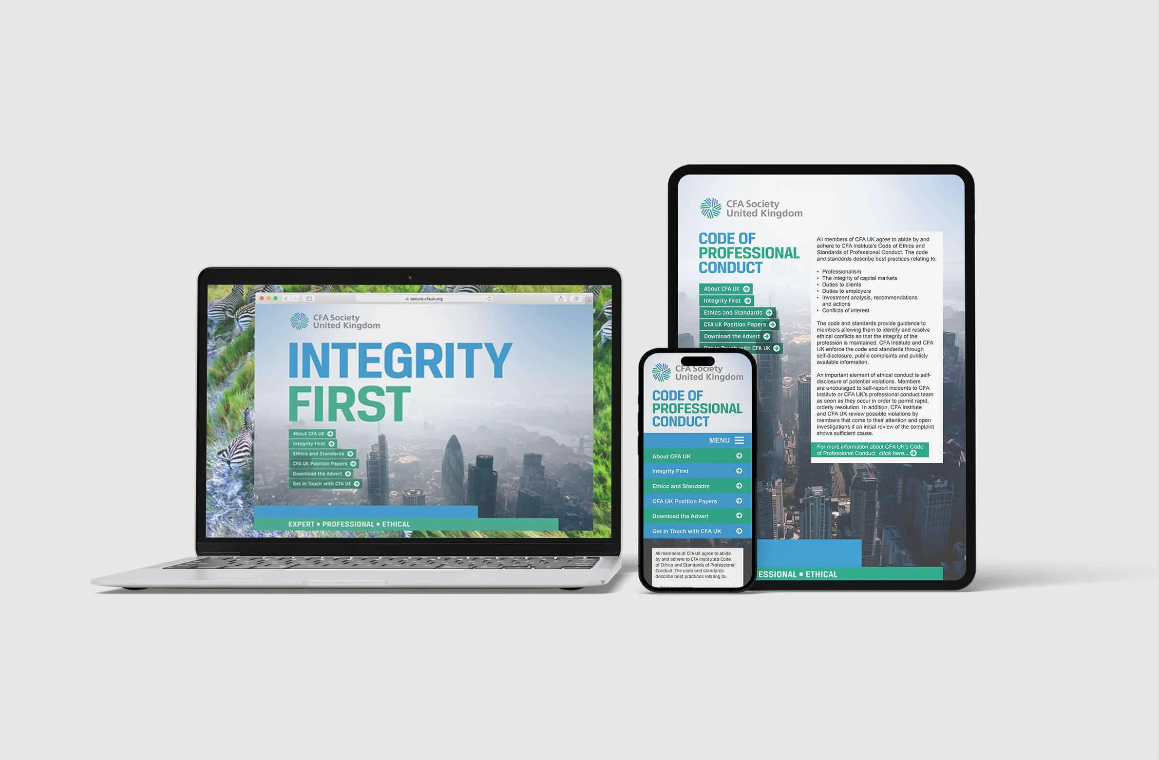 Bespoke CFA website across desktop, mobile and tablet