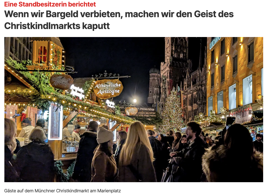 Wenn wir Bargeld verbieten, machen wir den Geist des Christkindlmarkts kaputt