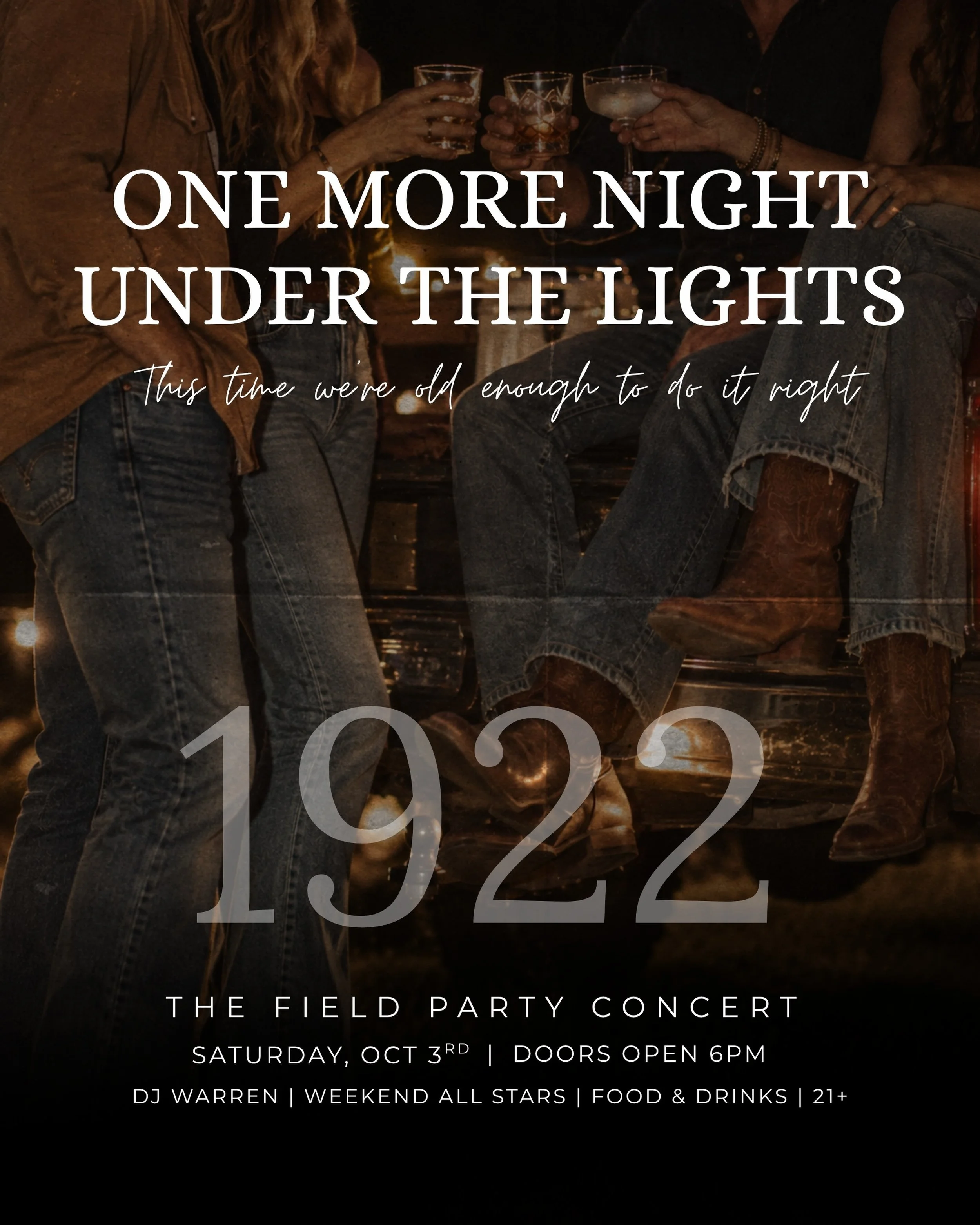 SATURDAY NIGHT PLANS: HANDLED.

A field under the lights.
Weekend Allstars live.
DJ Warren.
Food &amp; Drinks are covered.
Your favorite people.

Basically, everything we loved about Friday nights back then&hellip;

just with better food, better drin