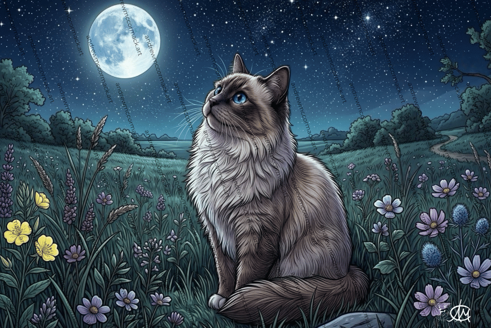 Ragdoll Cat Enjoying the Night - Art Print