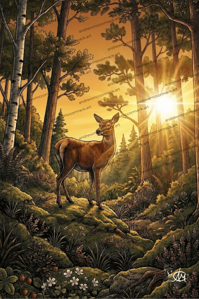 Deer at Sunset - Art Print