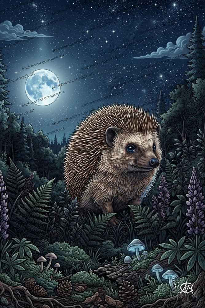 Hedgehog at Night - Art Print