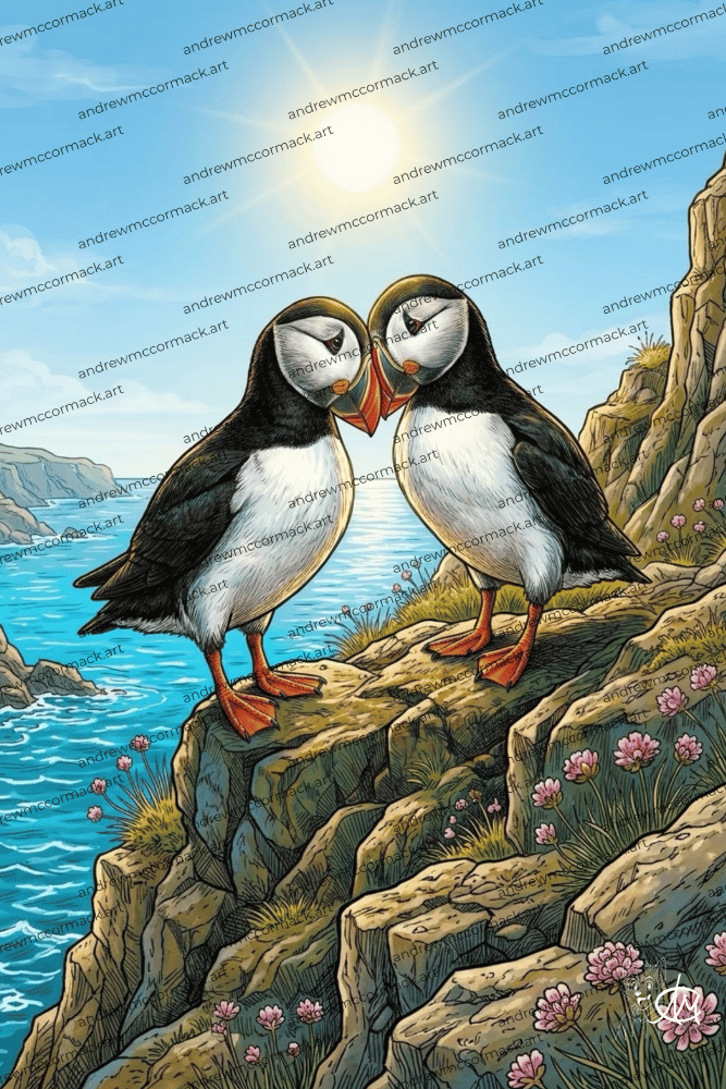 Loving Puffins - Art Print