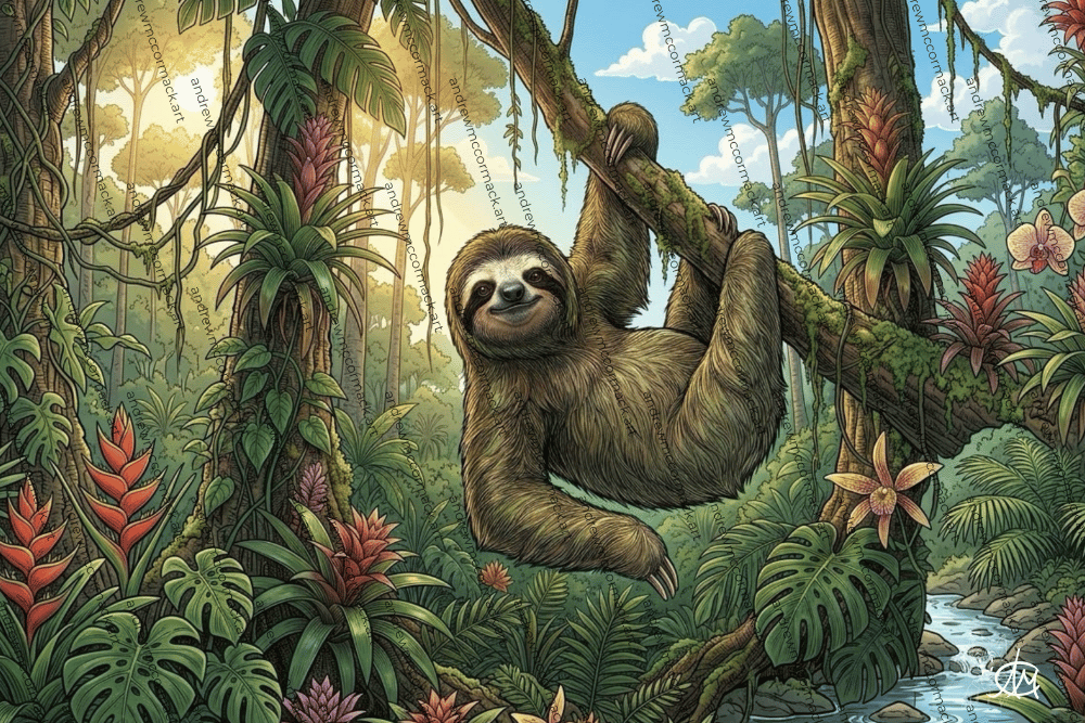 Sloth, Hanging Around - Art Print