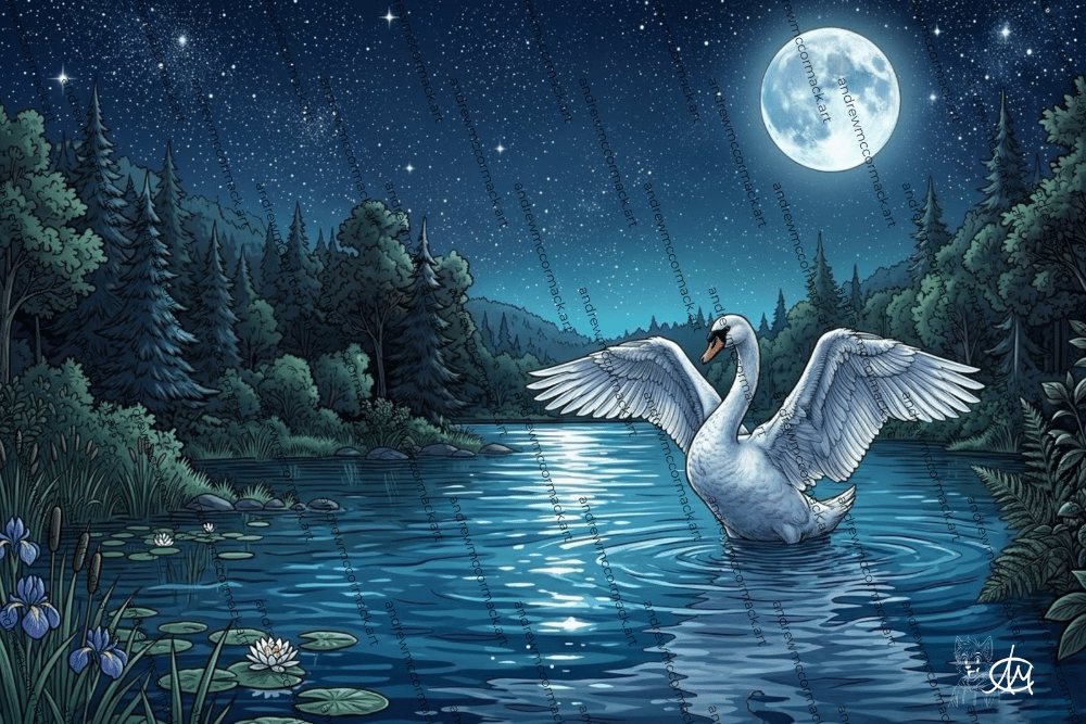 Swan, Wings Outstretched - Art Print