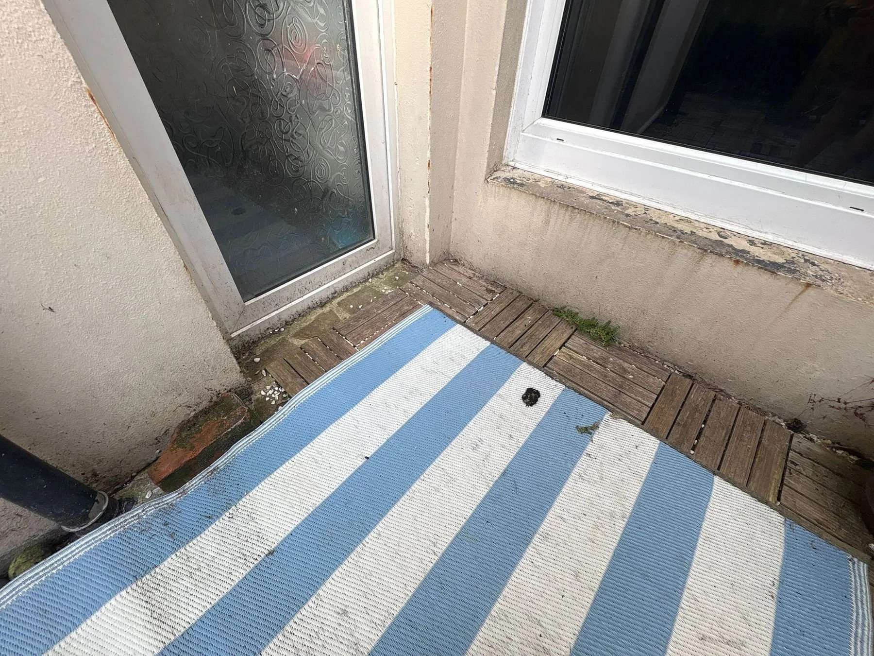 Before: external patio level bridging the damp proof course — Hastings