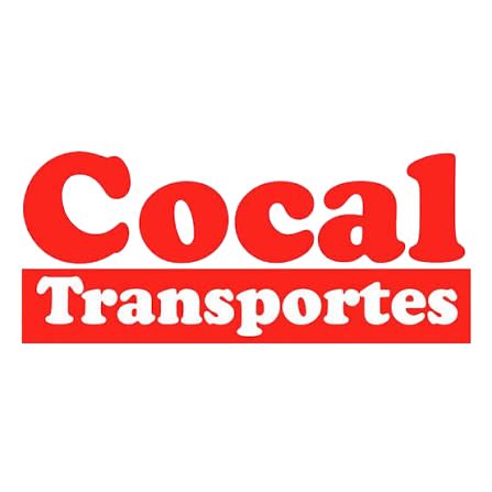 Logotipo do Cocal Transportes com letras vermelhas e fundo preto.
