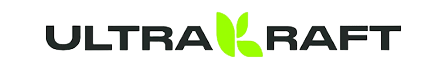 Logo da Ultra Kraft com letra estilizada e um detalhe em forma de folha em verde