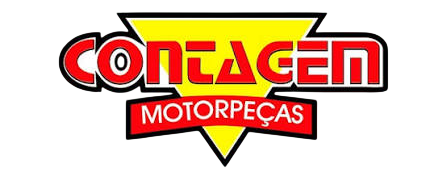Logotipo da Conzagem Motopéças com fundo preto, letras vermelhas e amarelas.