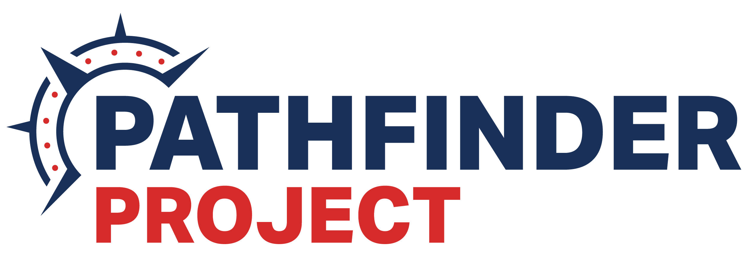 Logo of the Pathfinder Project featuring a navy blue compass and red accents with bold navy blue and red text.