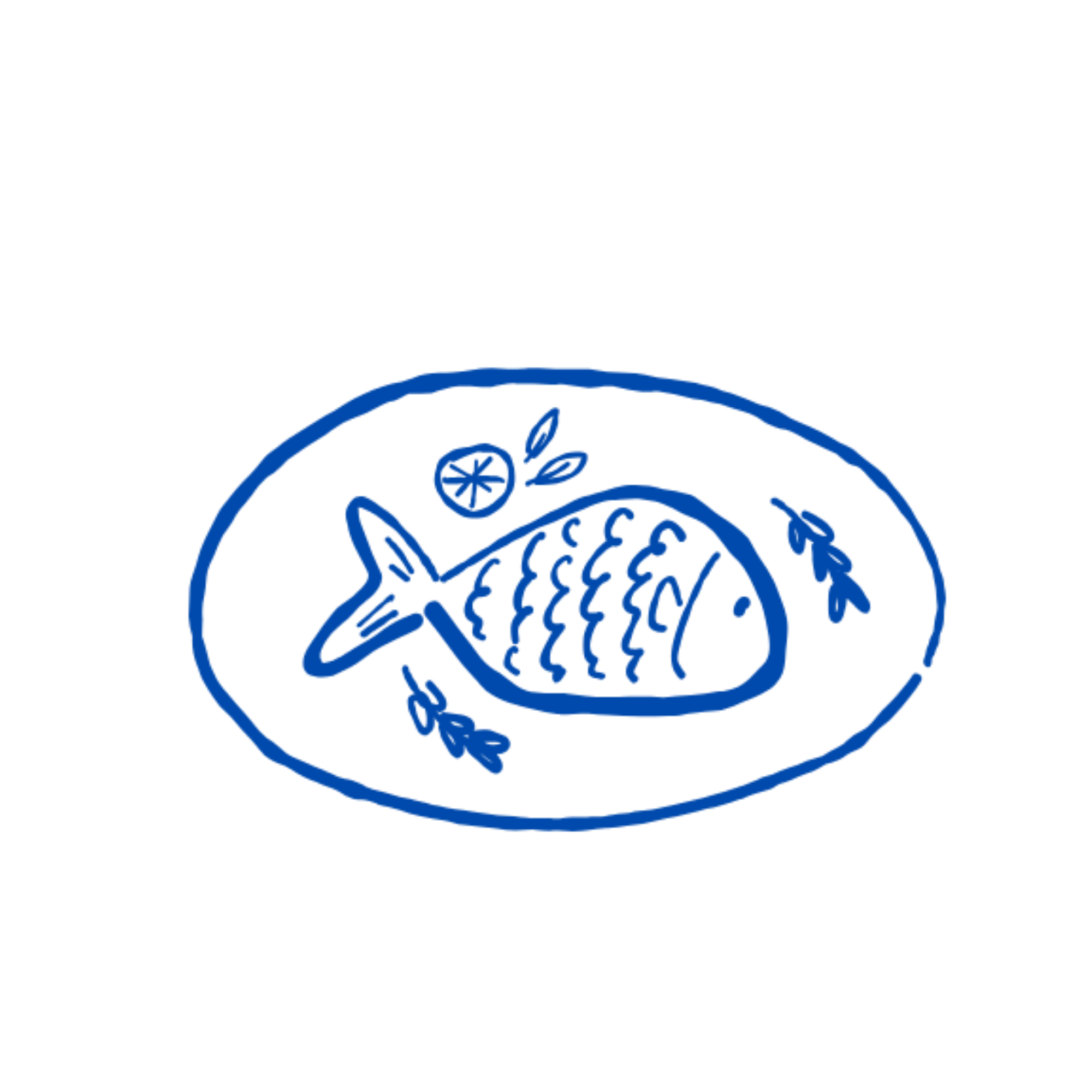 Outline of a globe with blue lines and a blue seed with leaves inside