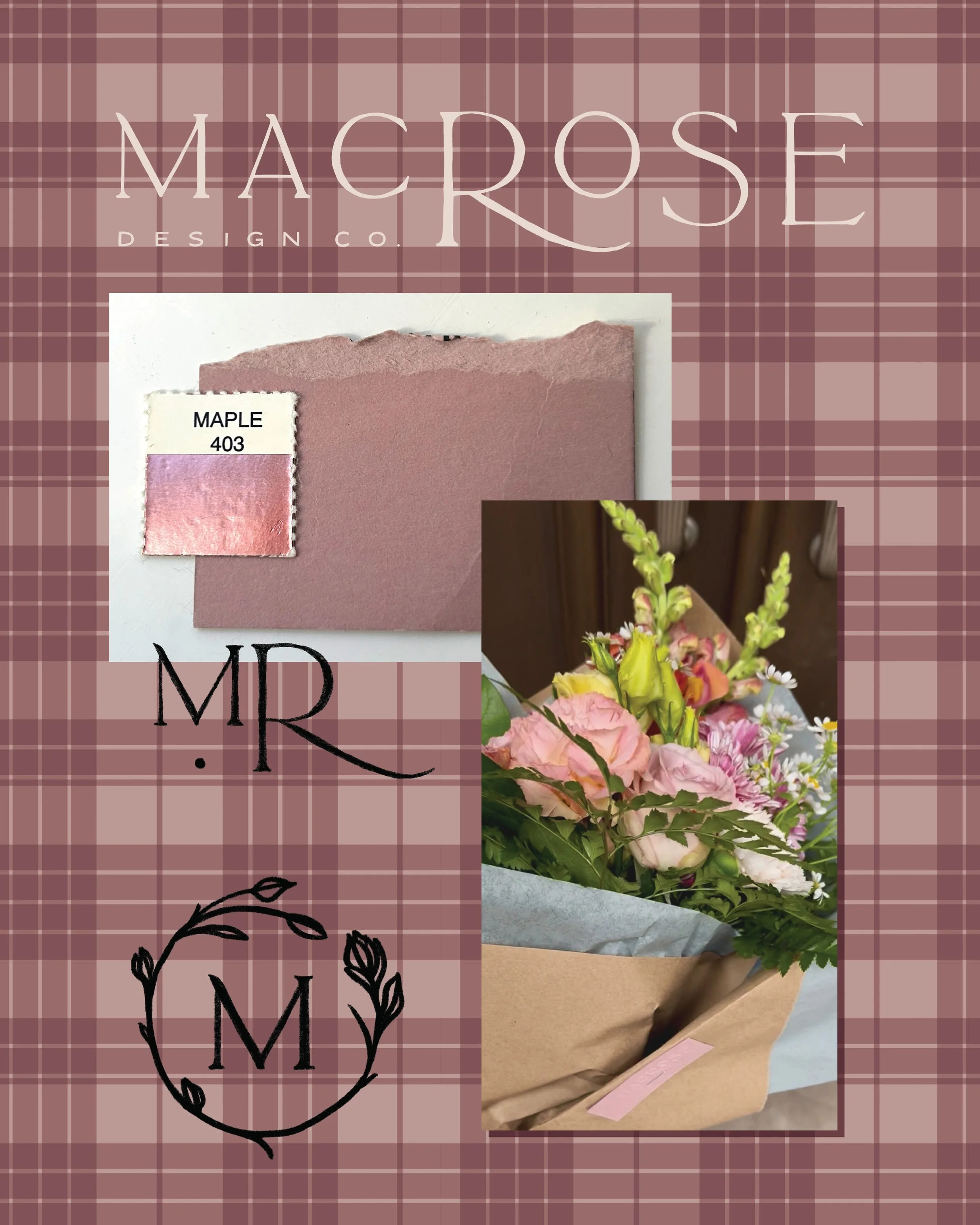 A crafted identity refresh for a craft focused brand.

@macrosedesign.co crafts beautiful flower arrangements and plans incredible, considered events. 

We hand drew the final wordmark and emblems to ensure the final look felt human and beautifully i
