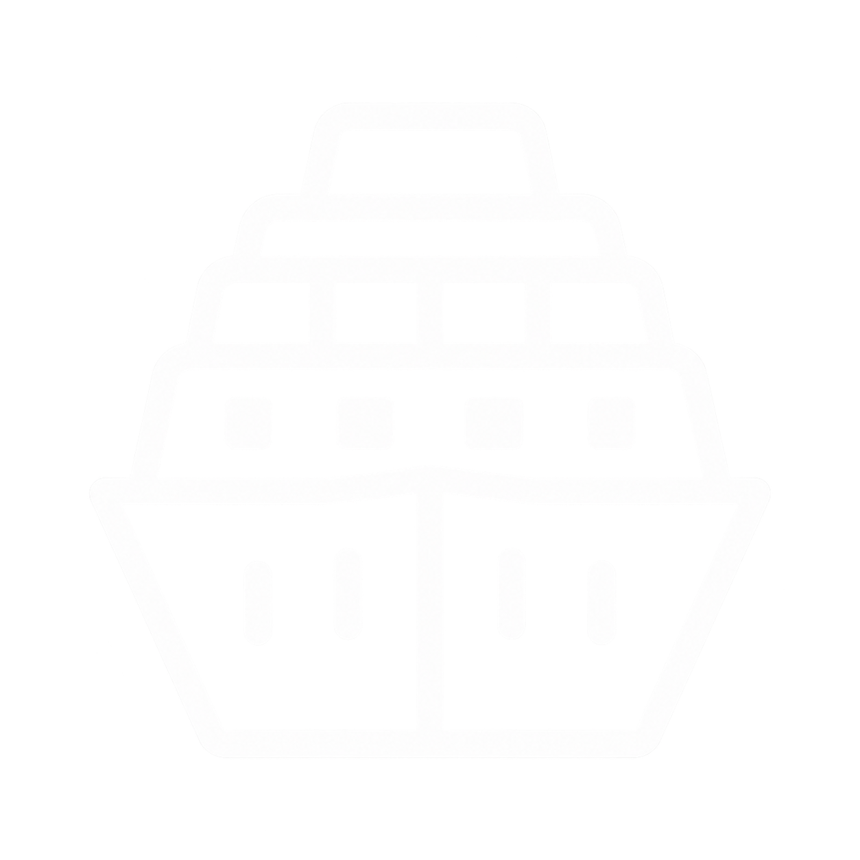 Outline of a cruise ship viewed from the front.