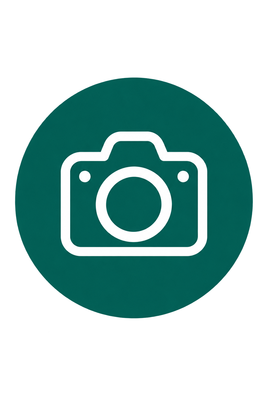 Icon of a camera in white on a teal circular background.