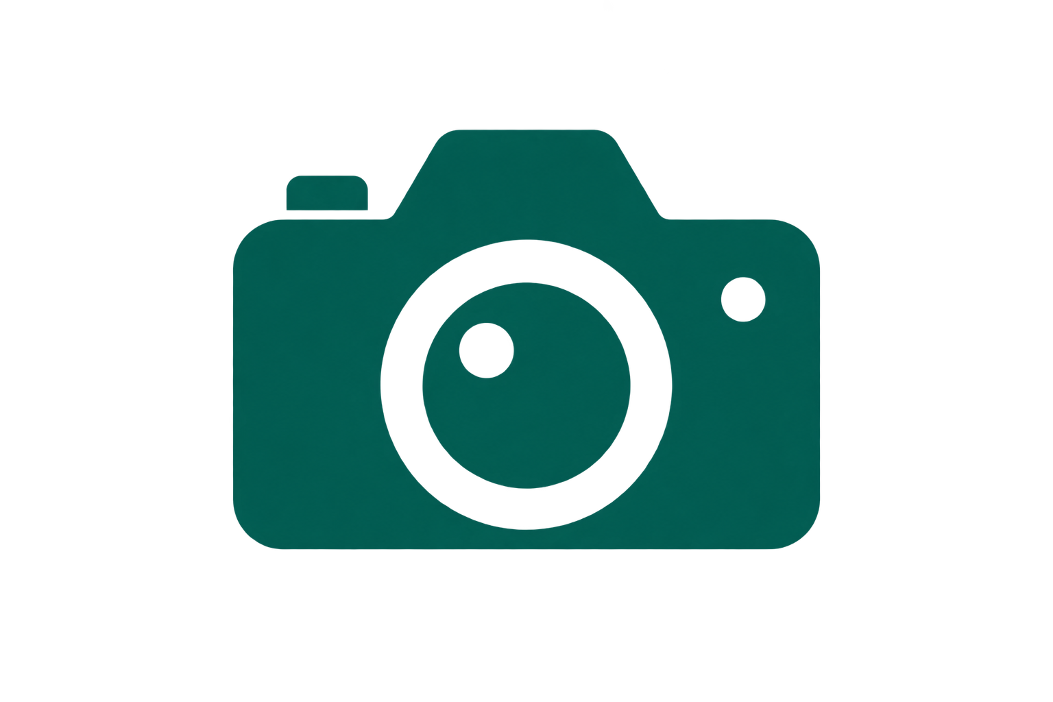 A teal-colored camera icon on a black background.