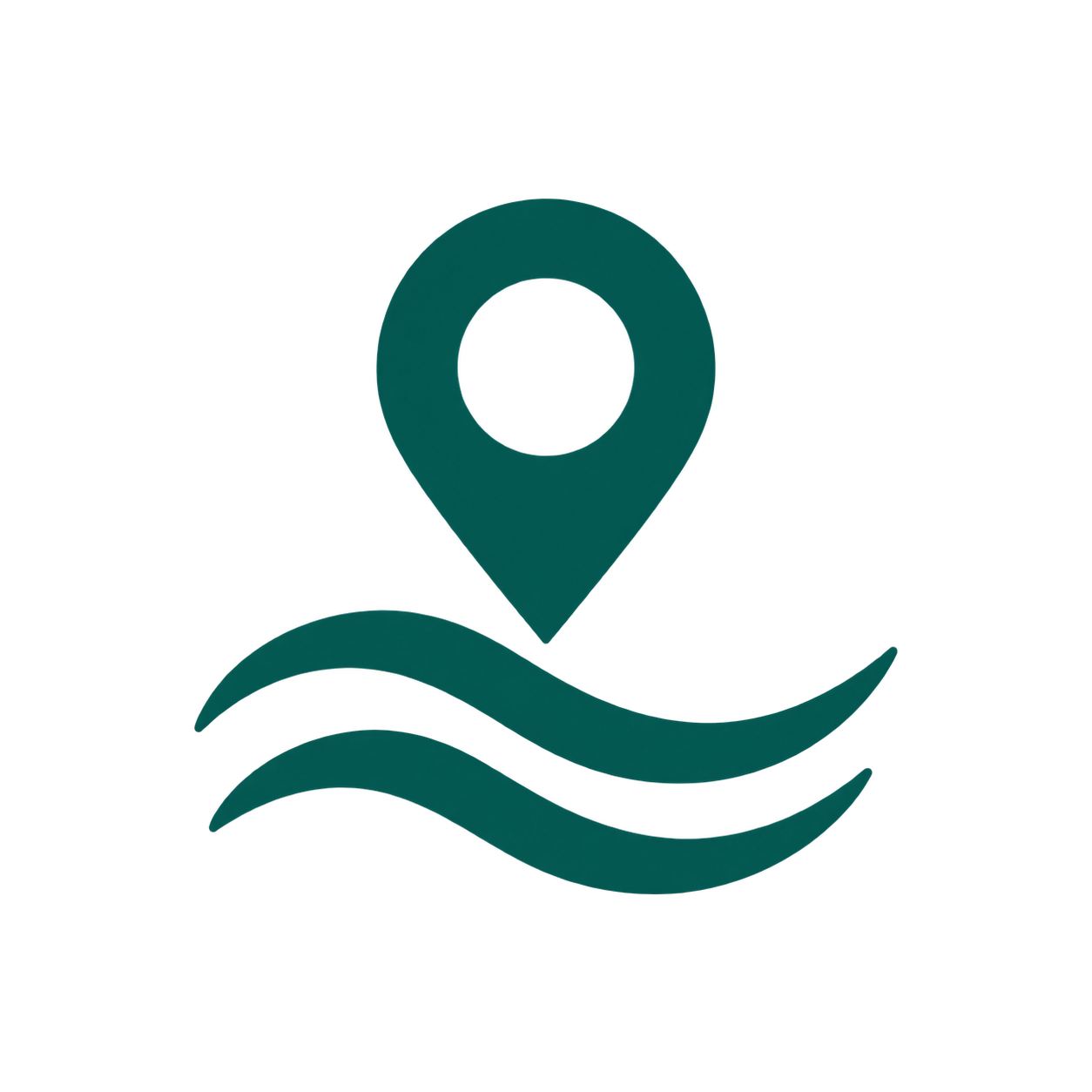 Icon of a location pin above wavy water lines, suggesting navigation or water-based location services.