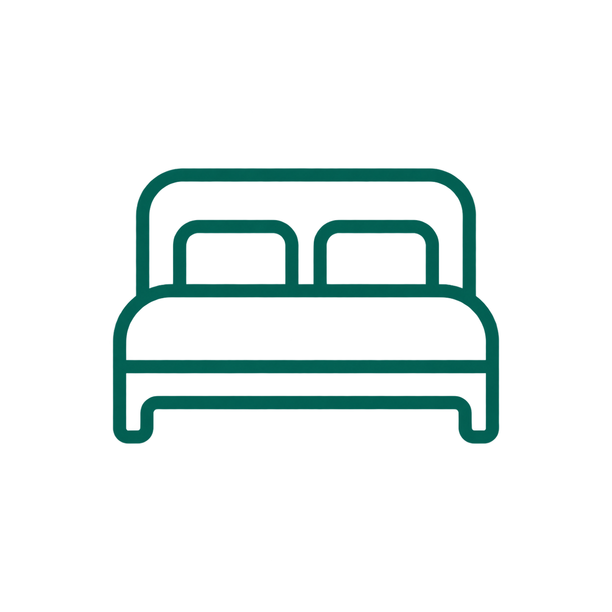 Outline drawing of a bed with two pillows and a headboard.
