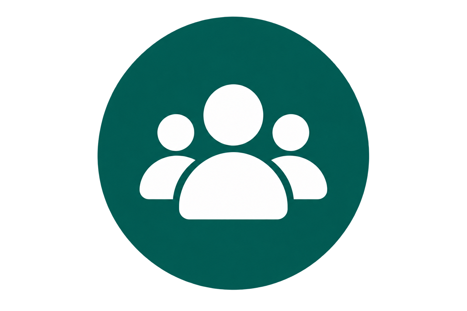 Icon of three white figures representing a group or community on a green background.