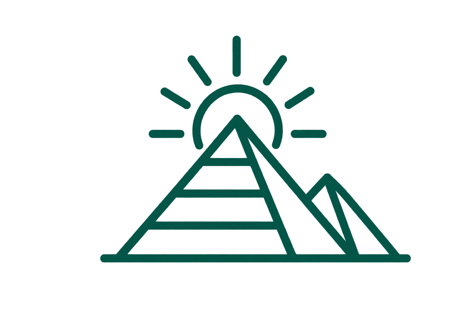 An illustration of a gear with a pyramid beneath it and a horizontal line extending from the gear to the right.