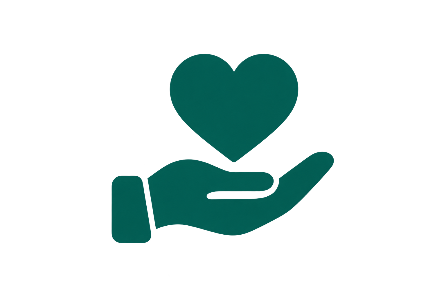 A graphic illustration of a hand holding a heart, symbolizing care or support.