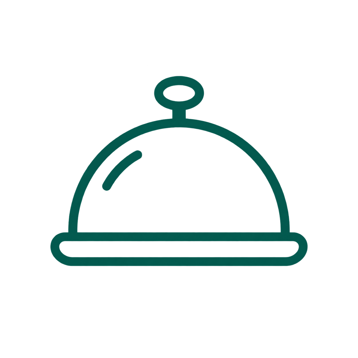 Line drawing of a food cloche or serving dome with a handle on top.