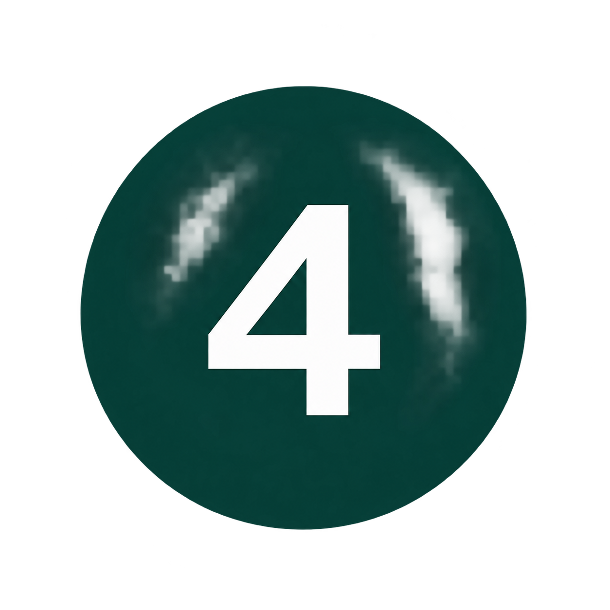 A dark green circular icon with the number four in white in the center.