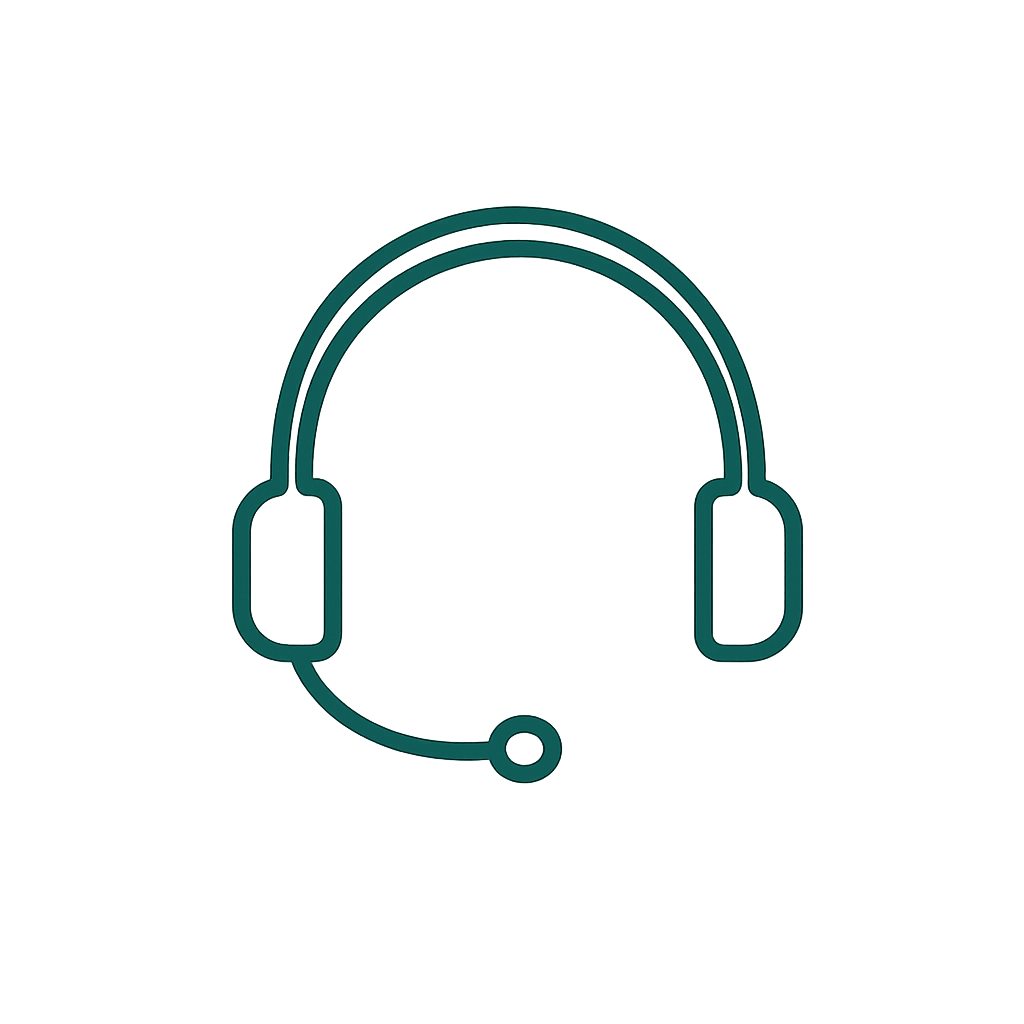 Outline of a headset with a microphone.