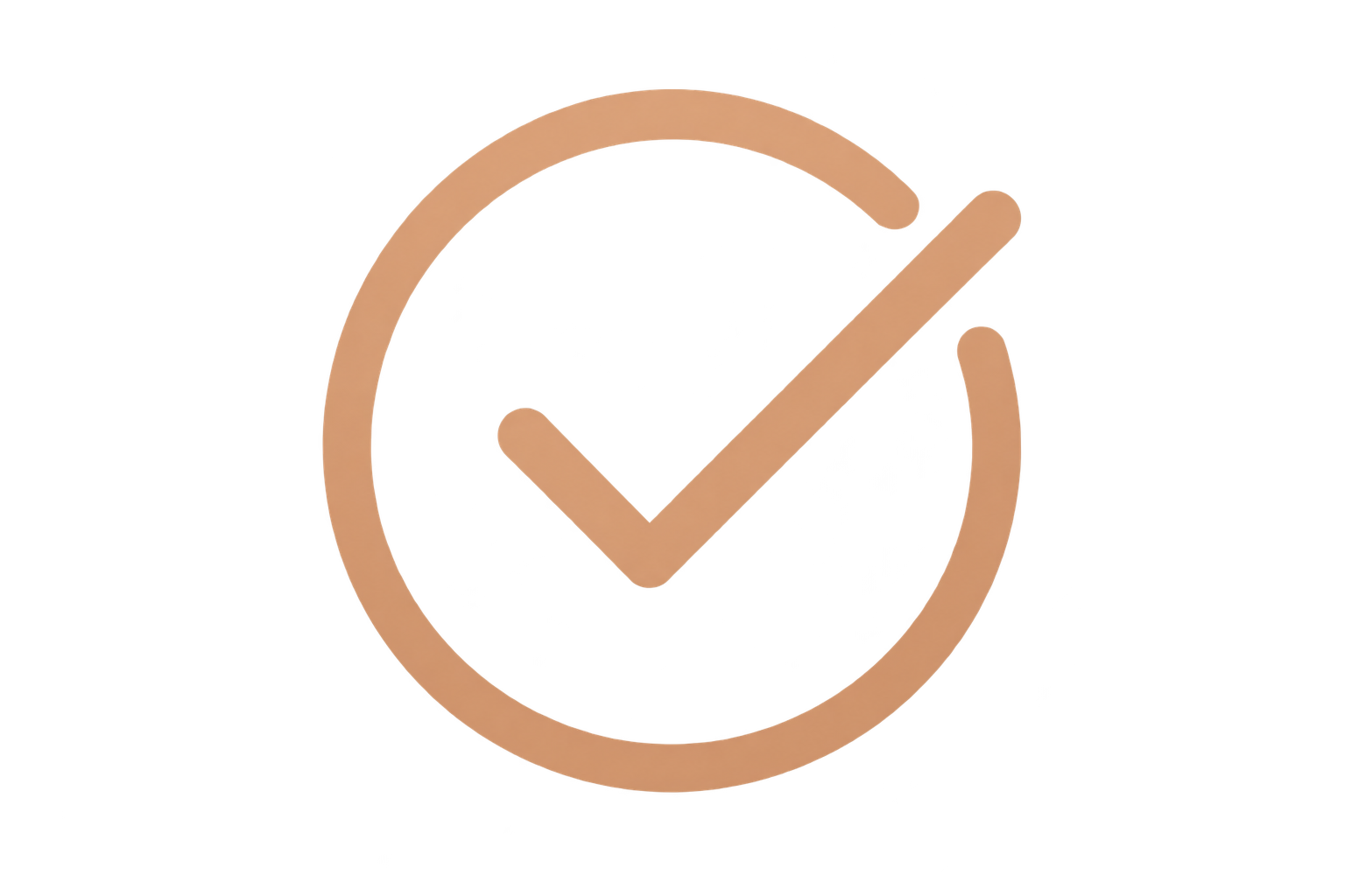 A circular beige icon with a checkmark inside.