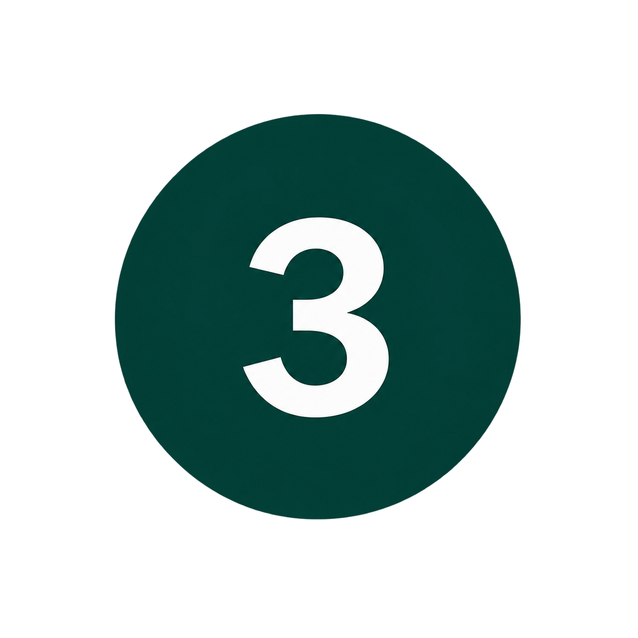 A dark green circular badge with the number 3 in white centered on it.