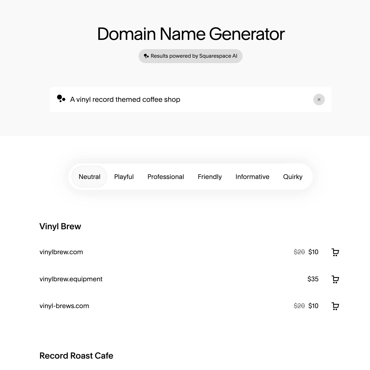 Squarespace domain name generator tool