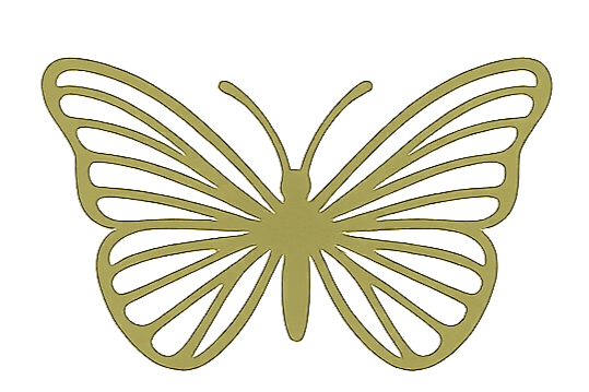 Golden butterfly with open wings and intricate line details.