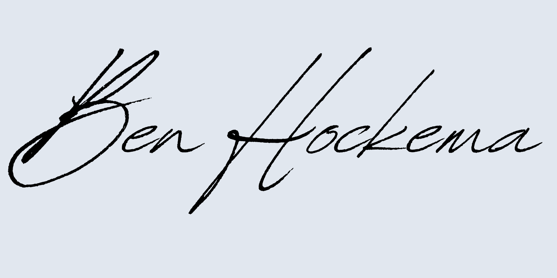 Signature style text that reads 'Ben Hockema' in black cursive on a light gray background, with a pen illustration integrated into the signature.