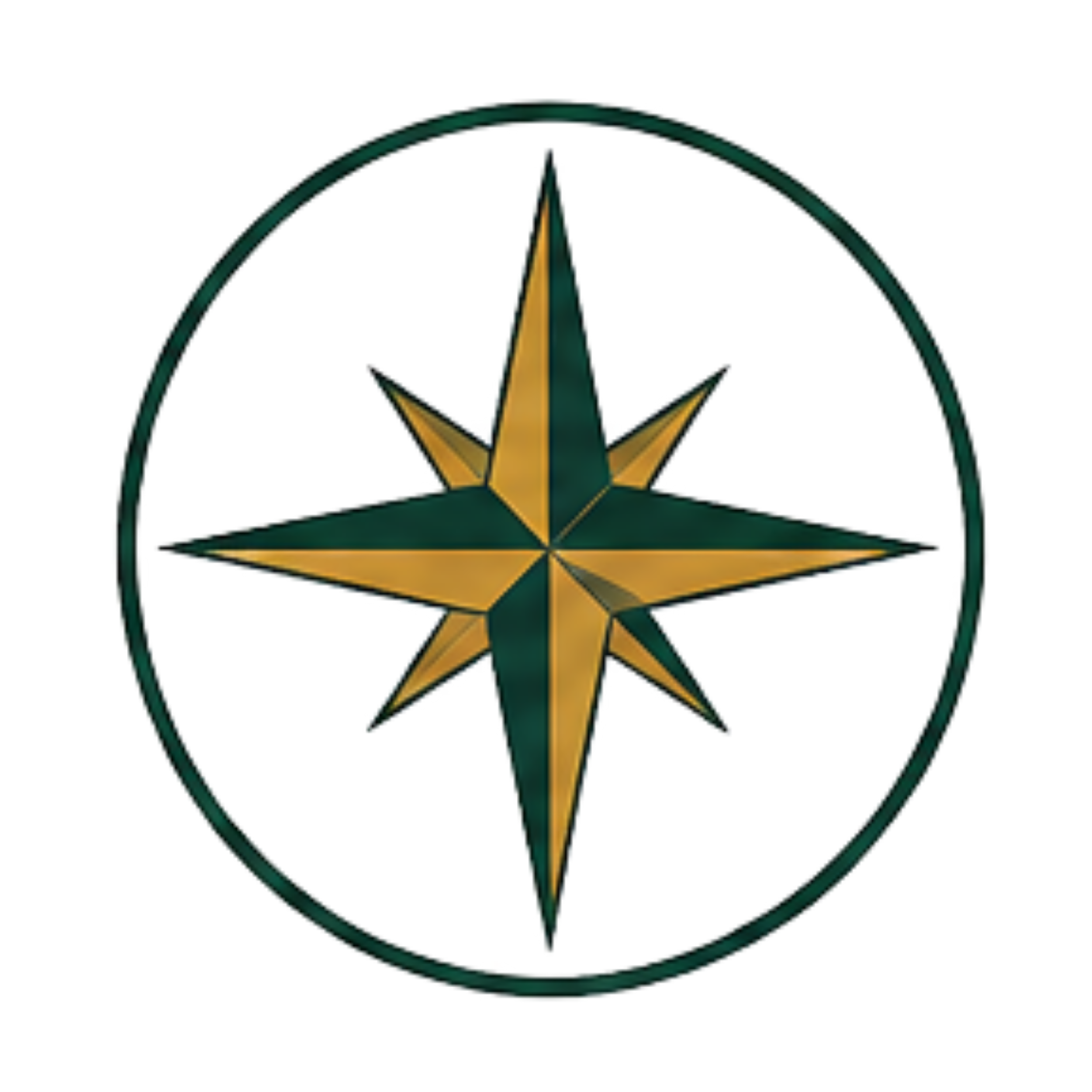 A logo featuring a green circular outline with a stylized yellow star in the center.