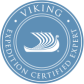 Viking certification seal with a Viking ship illustration and surrounding text
