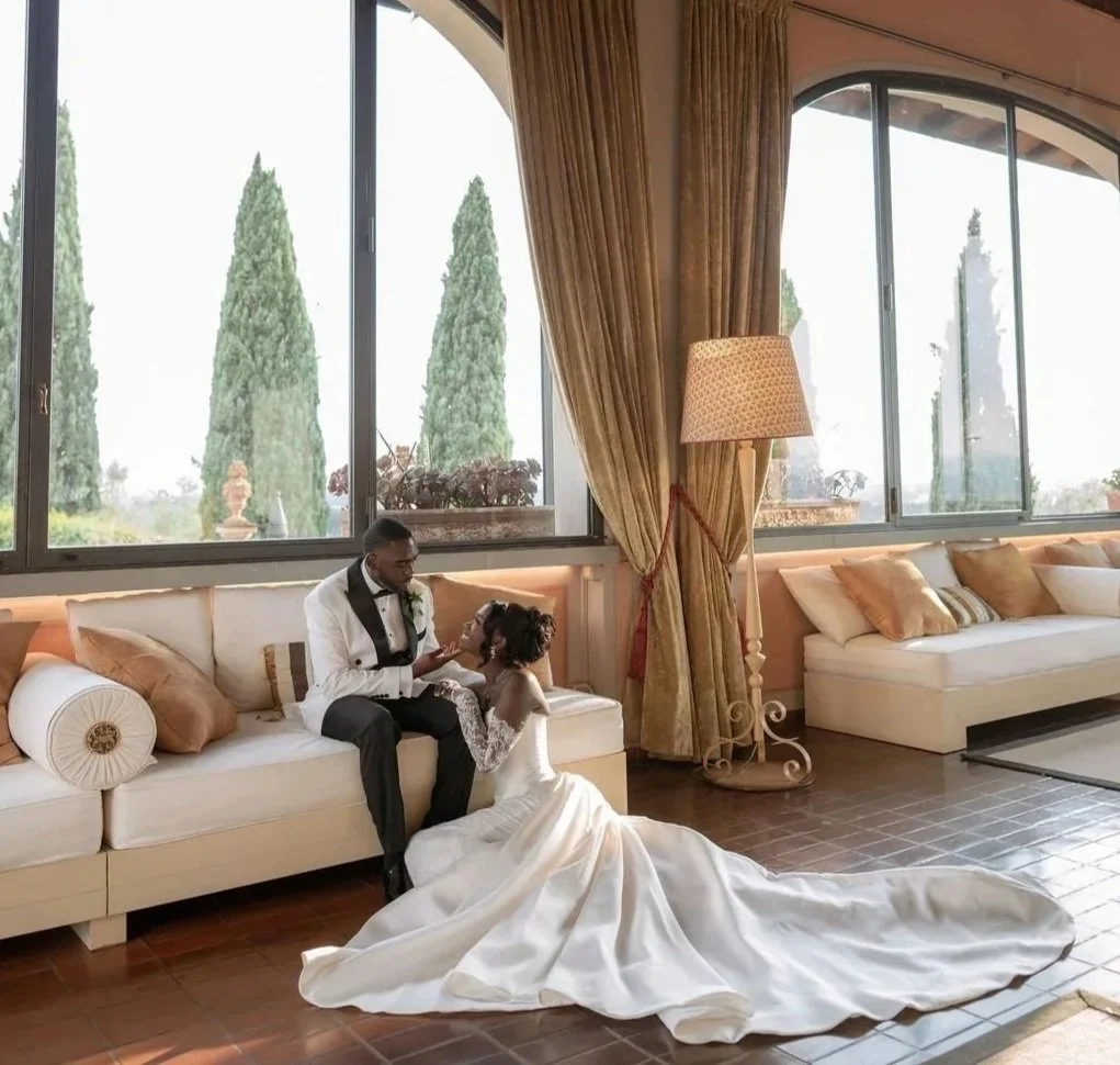 Bride and groom inside an elegant Florence wedding venue