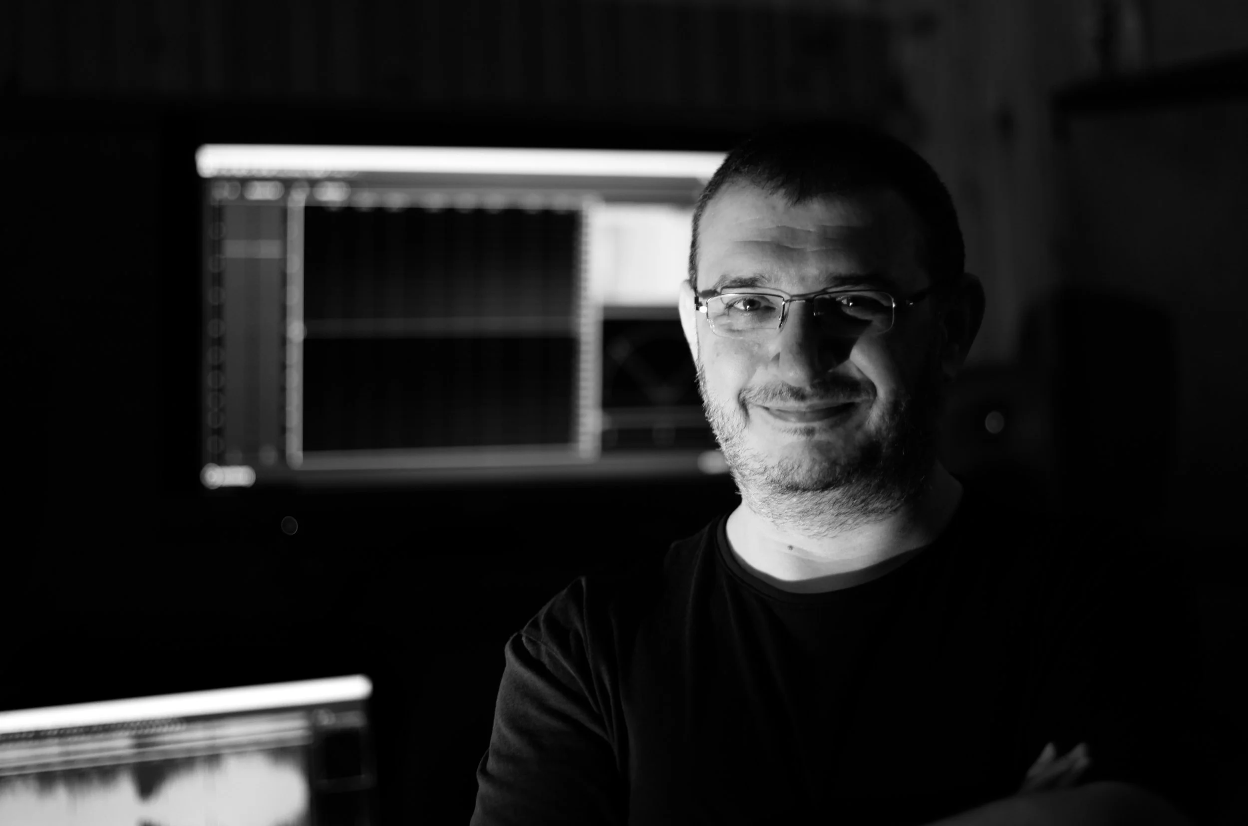 Emile Aouad in his music and sound design studio.