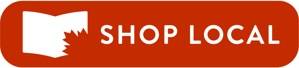 A red button with a white open book graphic and the text "SHOP LOCAL" in white.
