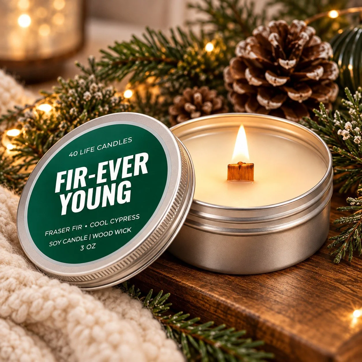 Fir-Ever Young Wood Wick Soy Candle