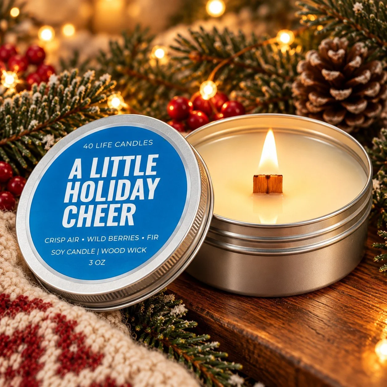 A Little Holiday Cheer Wood Wick Soy Candle