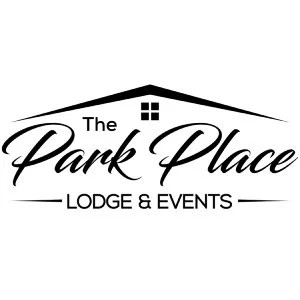 Logo for The Park Place Lodge & Events featuring a stylized roof, a small window, and elegant text.