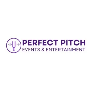 Logo for Perfect Pitch Events & Entertainment featuring a purple circle with a stylized microphone and the company name.