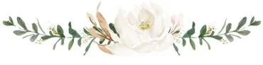 A decorative floral border with white flowers and green leaves.