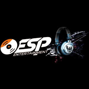 ESP Entertainment logo with black background, a pair of headphones, and digital effects.