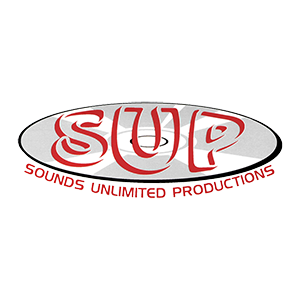 Logo for SOP Sounds Unlimited Productions with stylized red and white text in an oval shape.